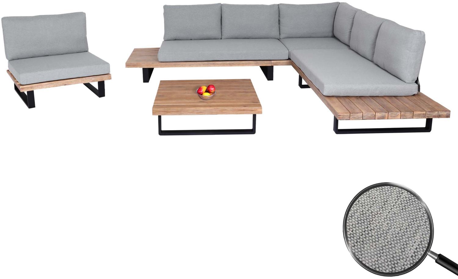 Garten-Garnitur mit Sessel HWC-H54, Lounge-Set Sofa, Spun Poly Akazie Holz MVG Aluminium ~ hellbraun, Polster hellgrau Bild 1