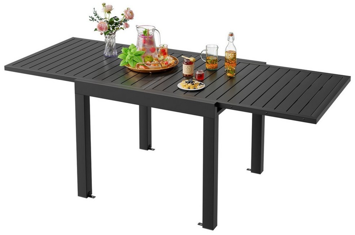 HOMALL Gartentisch Gartenanbautisch 80/160 cm,ausziehbarer Aluminiumtisch (ohne Stühle) (Mehrfach-Esstisch mit wetterfester und rostfreier Ausführung für Terrasse, Garten, Pool) Bild 1