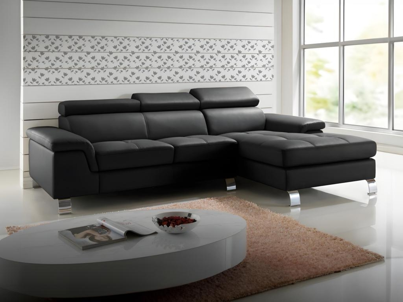 Vente-unique - Ecksofa Leder - Ecke Rechts - Schwarz - MISHIMA Bild 1