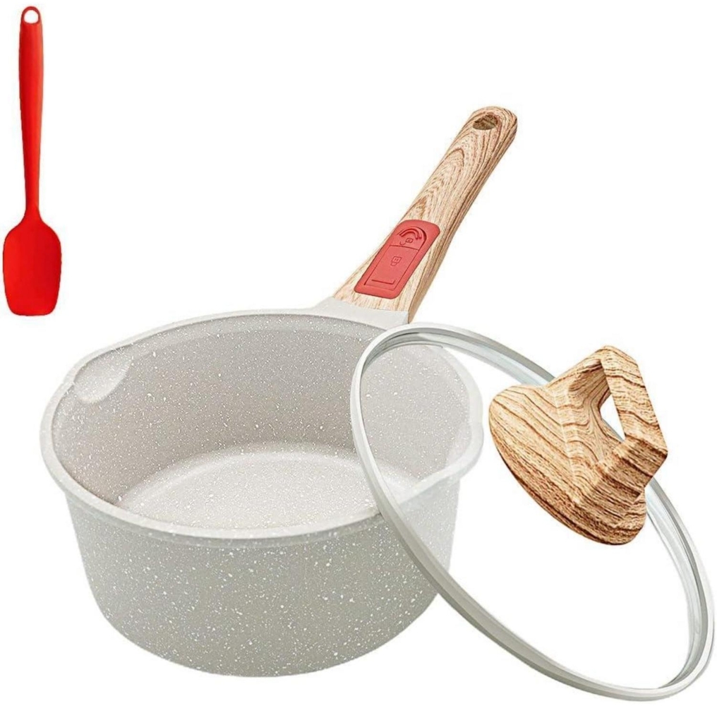 Stielkasserolle 16 cm mit Deckel 1.5L Antihaft Abnehmbarer Griff WeiB Bild 1