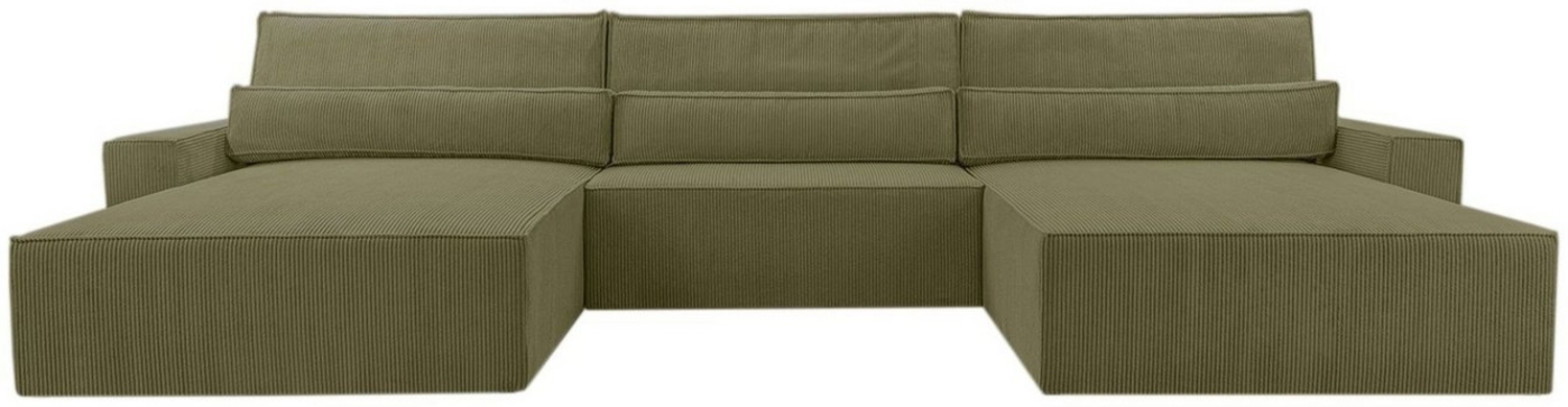 MOEBLO Wohnlandschaft DENVER U, Eckcouch aus Cordstoff Ecksofa U-Form Cord Sofa Couch Polsterecke U-Sofa - 410x85x200cm, mit Bettkasten und Schlaffunktion Bild 1