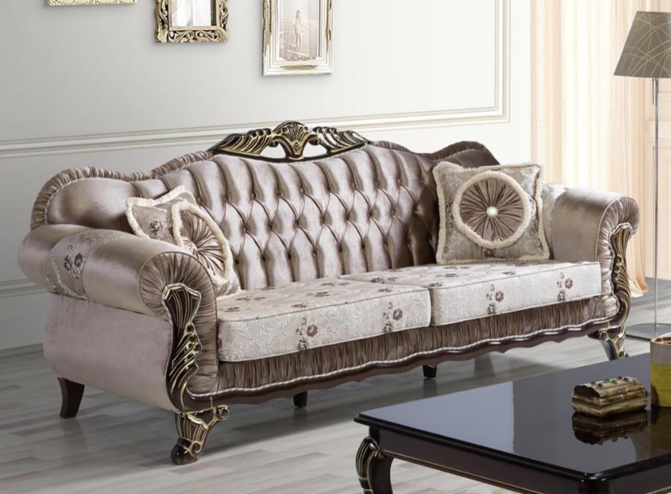 Casa Padrino Barock Sofa Braun / Beige / Schwarz / Gold 230 x 84 x H. 100 cm - Prunkvolles Wohnzimmer Sofa mit Blumenmuster - Barockstil Möbel Bild 1