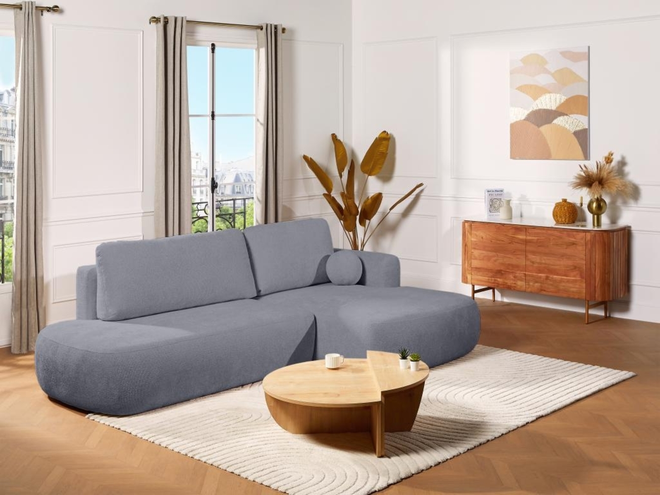 Vente-unique - Ecksofa mit Schlaffunktion - Ecke rechts - Strukturstoff - Grau - BROCARO von Maison Céphy Bild 1