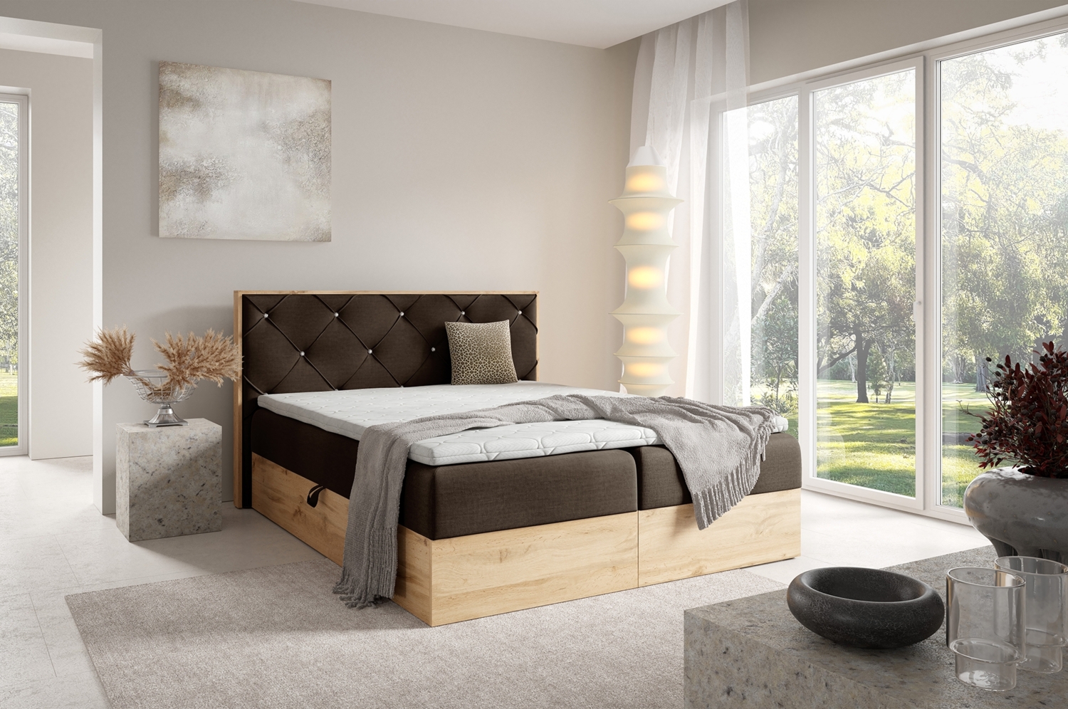 MEBLINI Boxspringbett LOFTY 12 140x200 cm mit Bettkasten – H3/Dunkelbraun Samt Polsterbett - Doppelbett mit Topper & Bonellfederkern-Matratze Bild 1