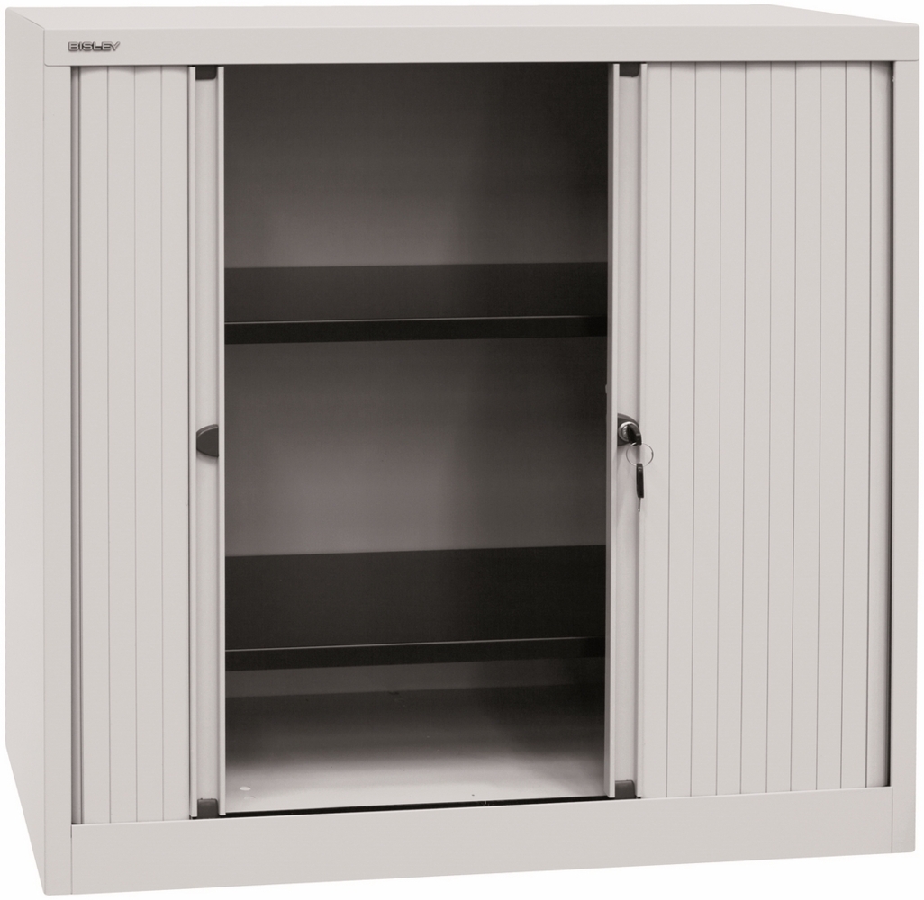BISLEY Rollladenschrank mit Schloss in lichtgrau Metallschrank Rollladen aus Kunststoff abschließbar inkl. 2 Einlegeböden, ET410102S-LG645 Bild 1