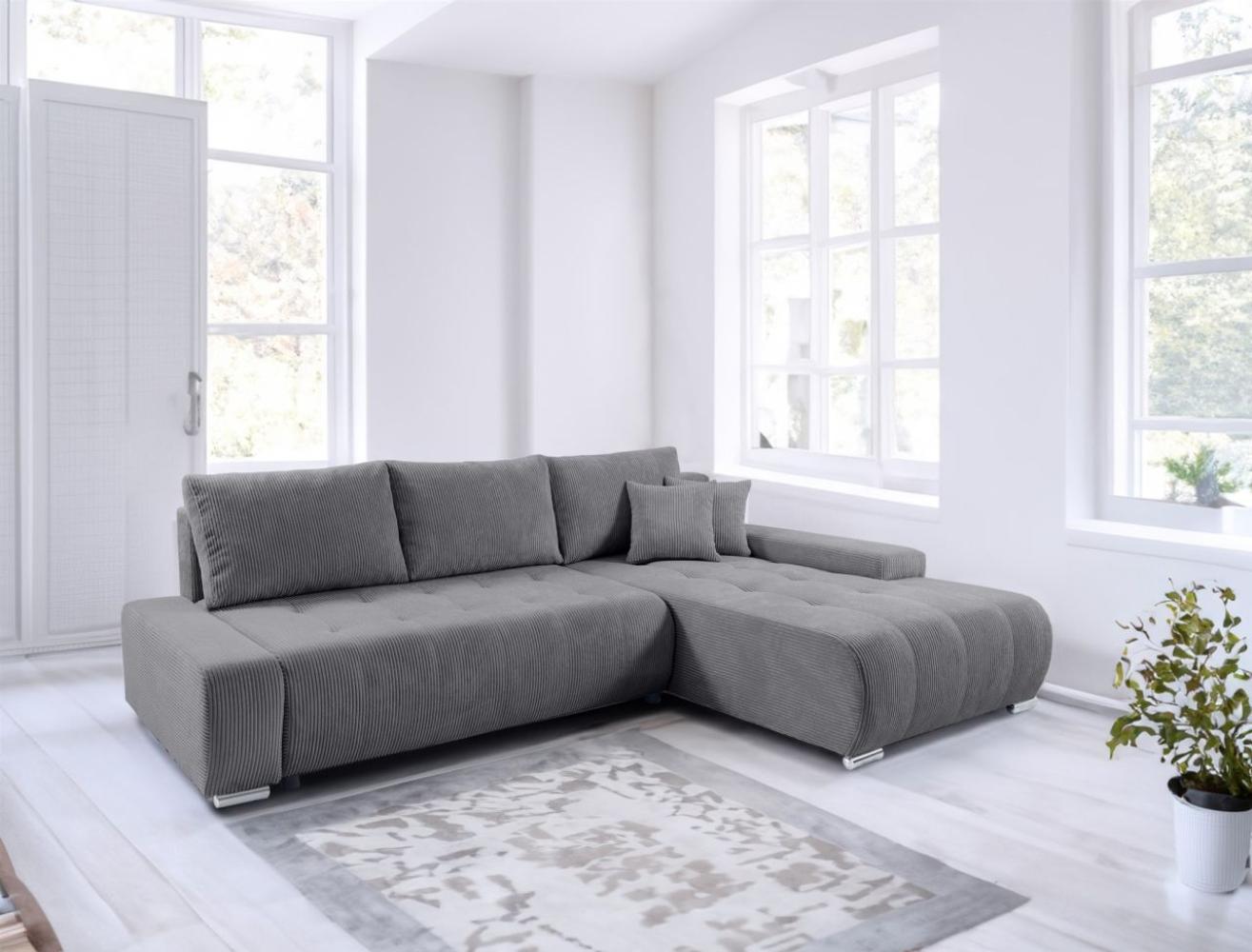 Ecksofa Sofa mit Schlaffunktion VOGAR Stoff Poso Grau Ottomane Rechts Bild 1