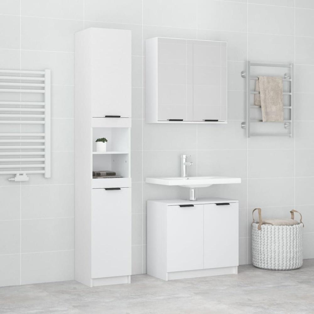 vidaXL 3-tlg. Badmöbel-Set Weiß Holzwerkstoff 3115876 Bild 1