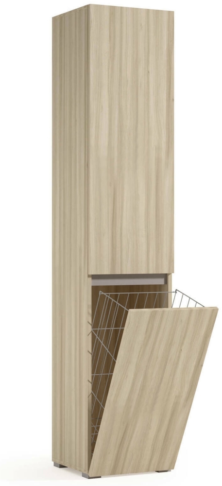 Dmora Mehrzweck-Kleiderschrank mit 2 Türen Aro, Wäscheschrank mit 2 Türen, Badezimmersäule mit Wäschekorb, 100 % Made in Italy, 45 x 37 x 195 cm, Olmo Bild 1