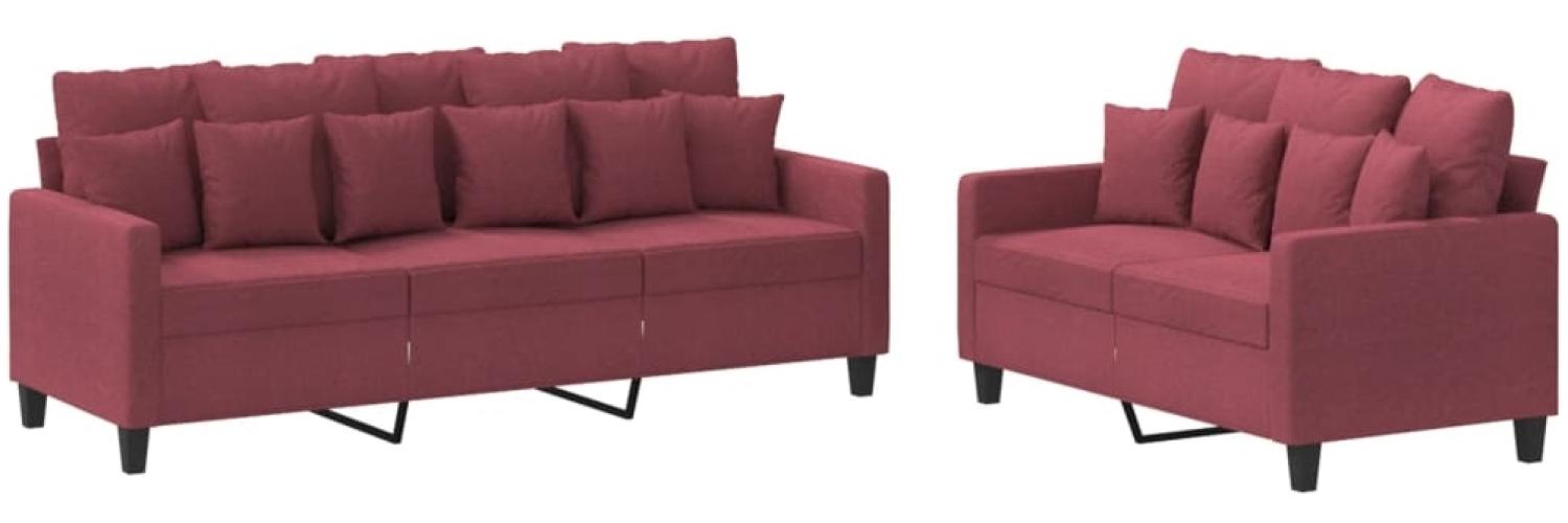 vidaXL 2-tlg. Sofagarnitur mit Kissen Weinrot Stoff 3201670 Bild 1