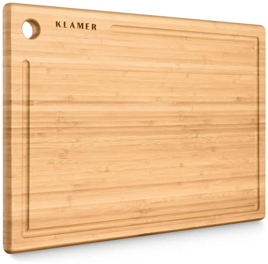 KLAMER Schneidebrett Bambus rutschfest mit Saftrille – Premium Holz-Brett, 38x25x2cm, leic…, Bambus, Umweltfreundliches Naturholz, Kautschukfüße, antiseptisch Bild 1