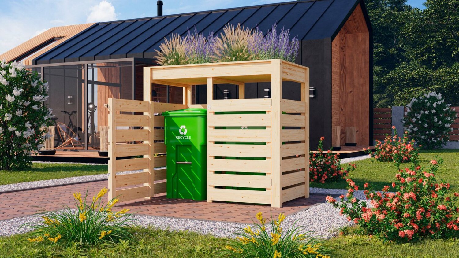 Karibu Mülltonnenbox Mülltonnenunterstand mit Hochbeet, naturbelassen oder anthrazit Bild 1