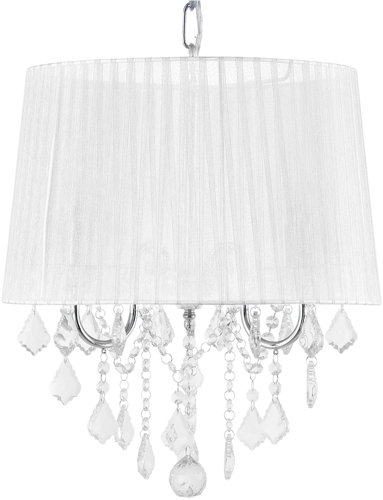 'Evans' Hängeleuchte Weiß Metall 3-flammig mit Kristallen aus Acrylglas und Stoffschirm Kronleuchter-Optik Glamour Stil Bild 1
