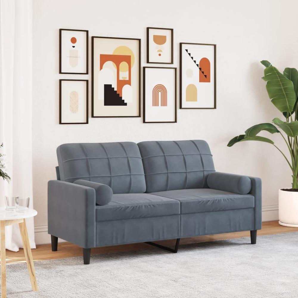 vidaXL 2-Sitzer-Sofa mit Zierkissen Dunkelgrau 140 cm Samt 3278220 Bild 1