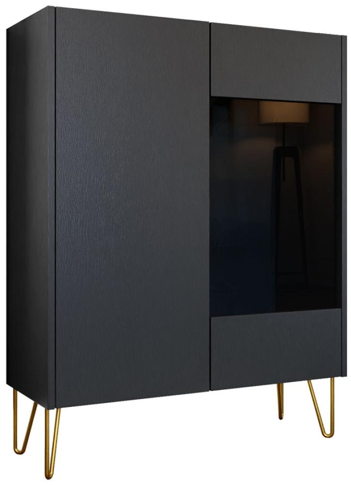 Vitrine Madaris WT97 (Farbe: Schwarz Graphit / Schwarz Graphit + Marmor Schwarz Royal) Bild 1