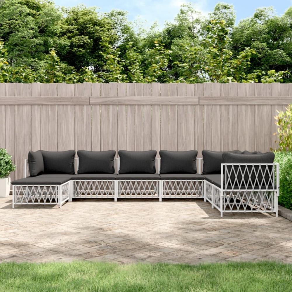 vidaXL 8-tlg. Garten-Lounge-Set mit Kissen Weiß Stahl 3186912 Bild 1