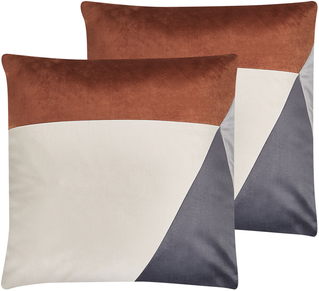 Kissen 2er Set Geometrisches Muster CAMPSIS Samtstoff 45 x 45 cm Bunt Bild 1