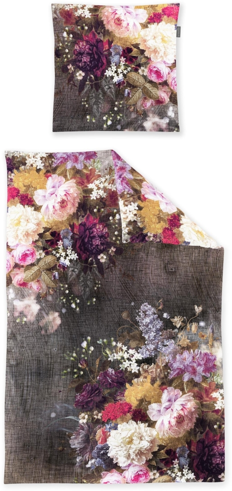 Irisette Zobel Flausch Cotton Bettwäsche 155x220 Rosen Blumen grau rosa 8551-90 Bild 1