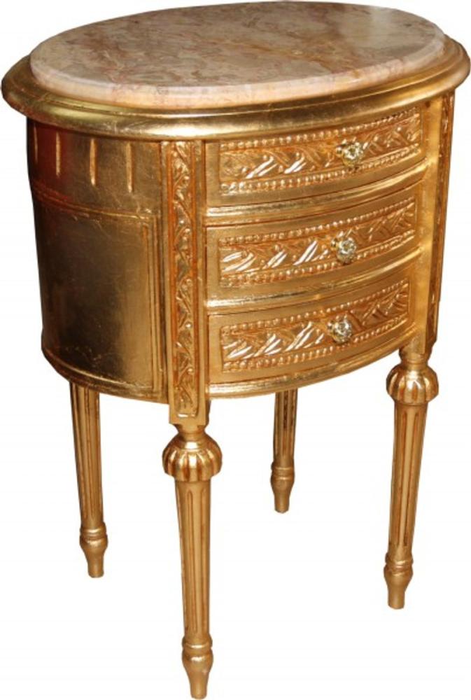 Casa Padrino Barock Kommode Gold mit Marmorplatte H 70 cm, B 52 cm - Nachttisch Konsole Bild 1