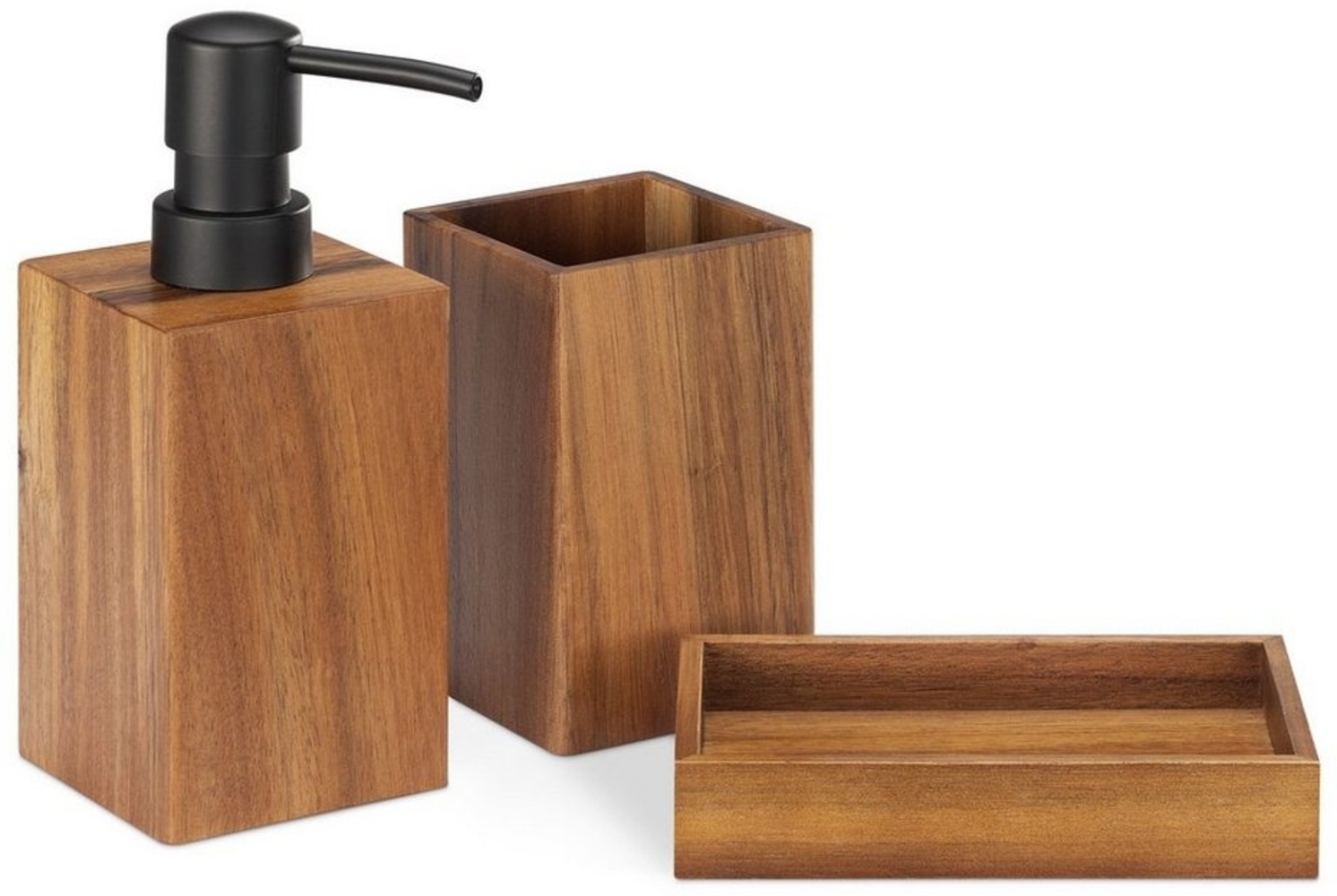 Navaris Badaccessoire-Set Badezimmer Set Holz 3-teilig - Badzubehör aus Holz Bild 1