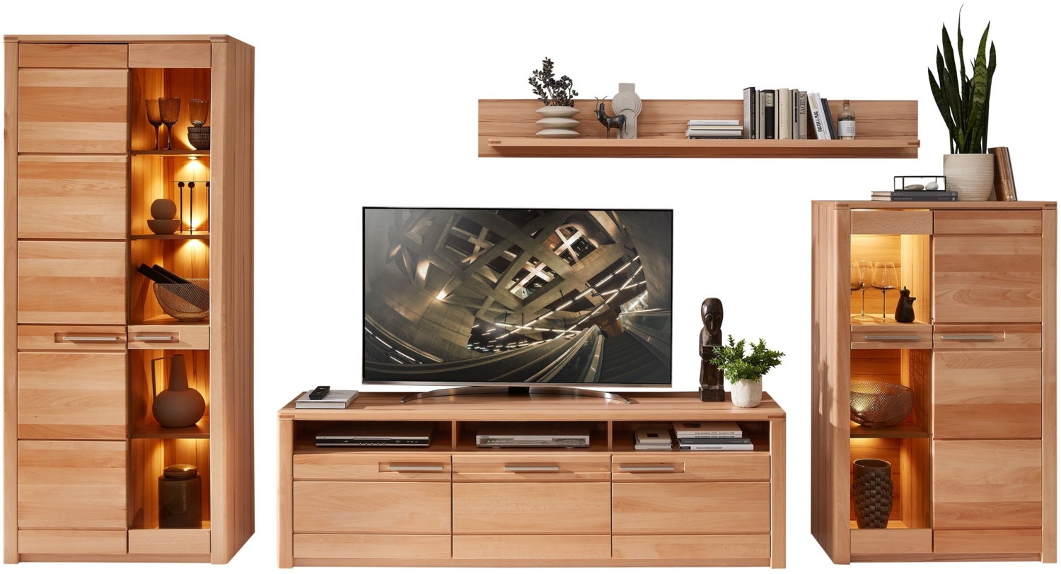 Wohnwand NATURE ONE FF80 - 4-teilig - Front Kernbuche Massivholz Bild 1