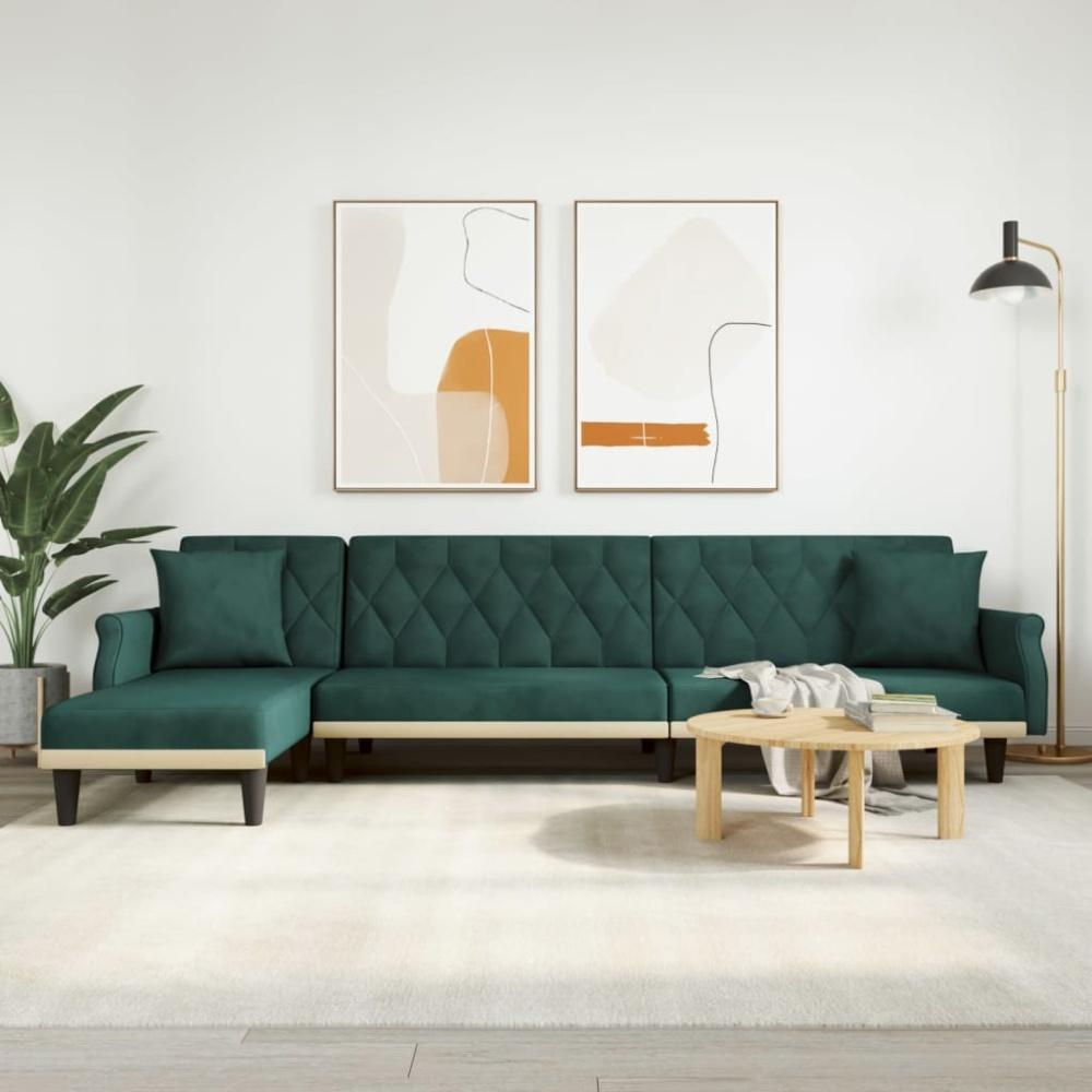 vidaXL Schlafsofa in L-Form Dunkelgrün 271x140x70 cm Samt Bild 1