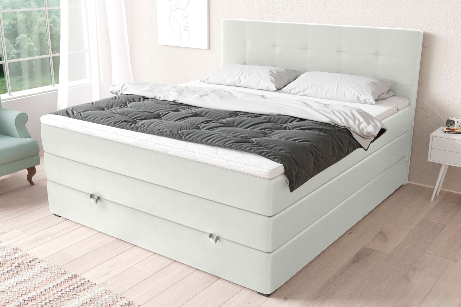 99rooms Madagaskar Boxspringbett Kunstleder MADRYT Weiß 140x200 cm Taschen-Federung Bild 1