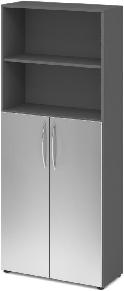 bümö Mehrzweckschrank 80cm breit, Aktenschrank o. Schuhschrank hoch, Regal Schrank-Kombi, Küchenschrank in Graphit/Silber aus Holz, Vorratsschrank & Haushaltsschrank mit Metallgriffen, 4770-G-S-BM Bild 1