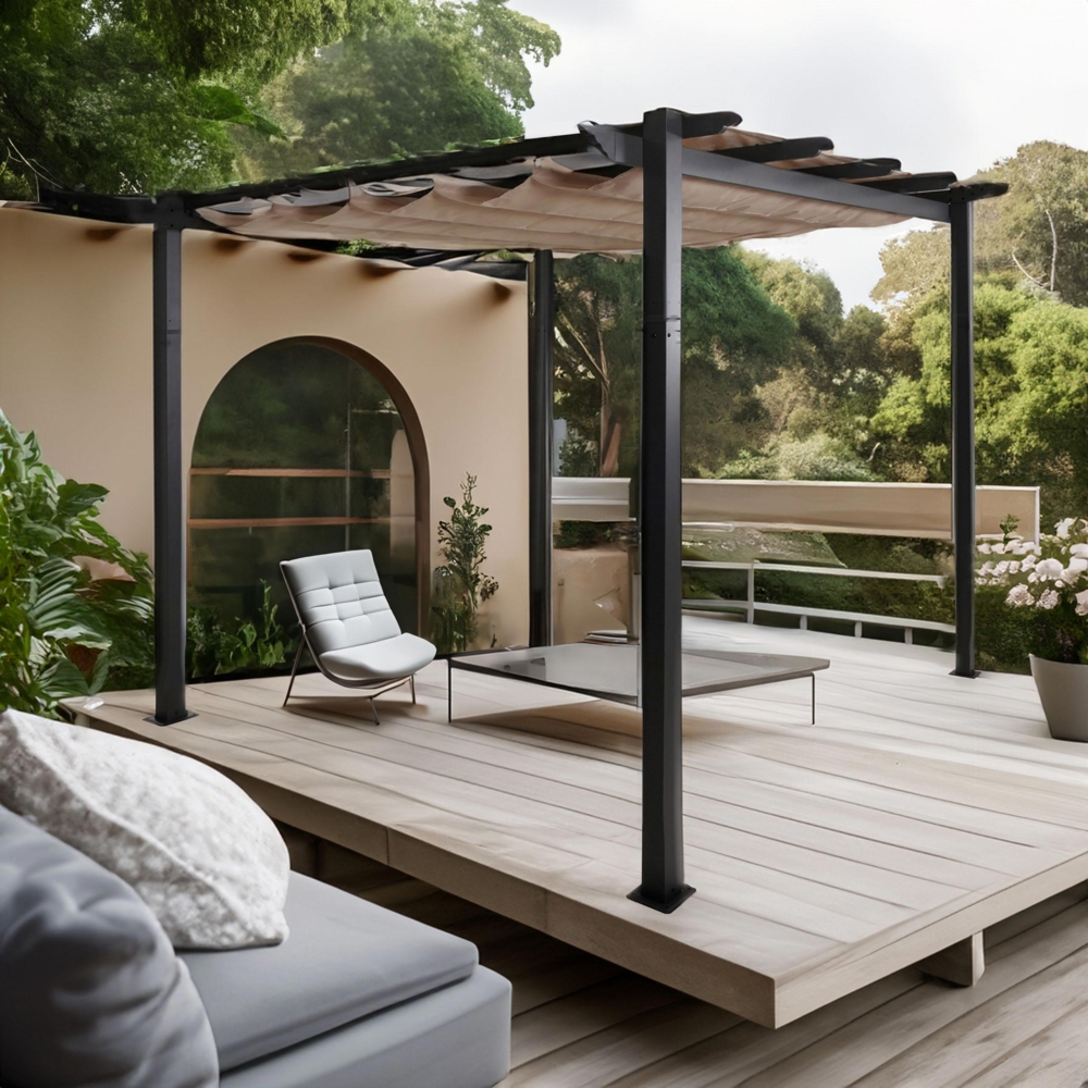 Mendler 'HWC-N93' Pergola, stabiles 8cm-Gestell mit Schiebedach UV50+ 3x3 m, Aluminium, Creme Bild 1