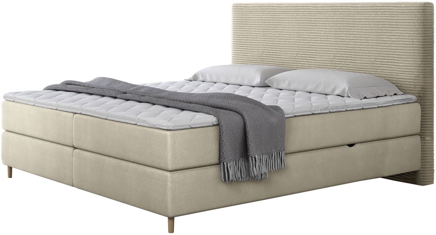 Boxspringbett Lorenka Cord, Beige, 180x200 cm Bild 1