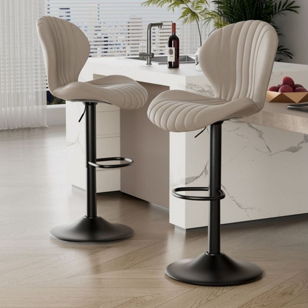 HawthyHome Barhocker Drehhocker, Höhenverstellbare Barstühle mit Rückenlehne (2 St, 2er Set), 360°Drehbar, mit Fußstütze und Fabric-Bezug Bild 1