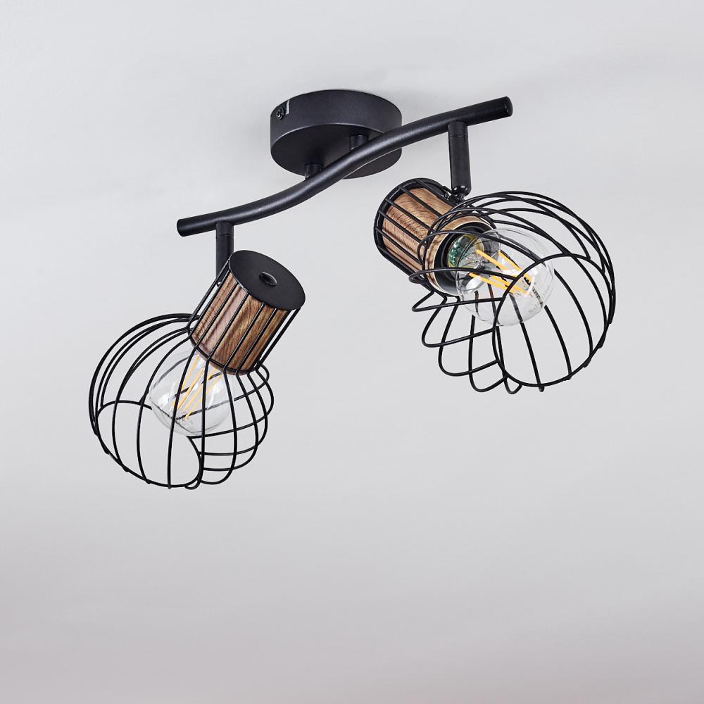 hofstein Deckenleuchte »Dezzo« runde Vintage aus Holz/Metall in Braun/Schwarz, ohne Leuchtmittel, 2xE27, ØSchirme 13cm, dreh-/schwenkbar, mit Lichteffekt an der Decke Bild 1