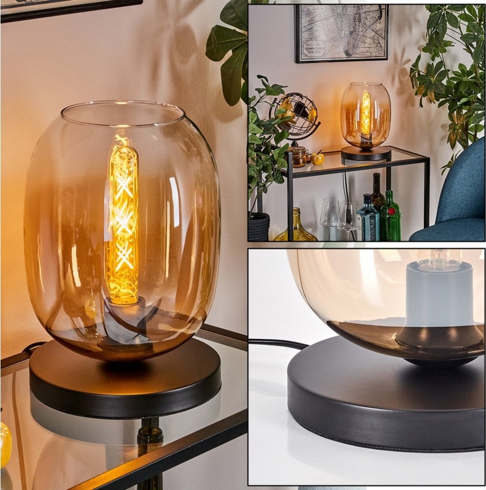 hofstein Tischleuchte Tischlampe aus Metall/Glas in Schwarz/Bernstein/Klar, ohne Leuchtmittel, Leuchte im Industrial/Retro/Vintage-Design mit Glasschirm (20 cm) Bild 1