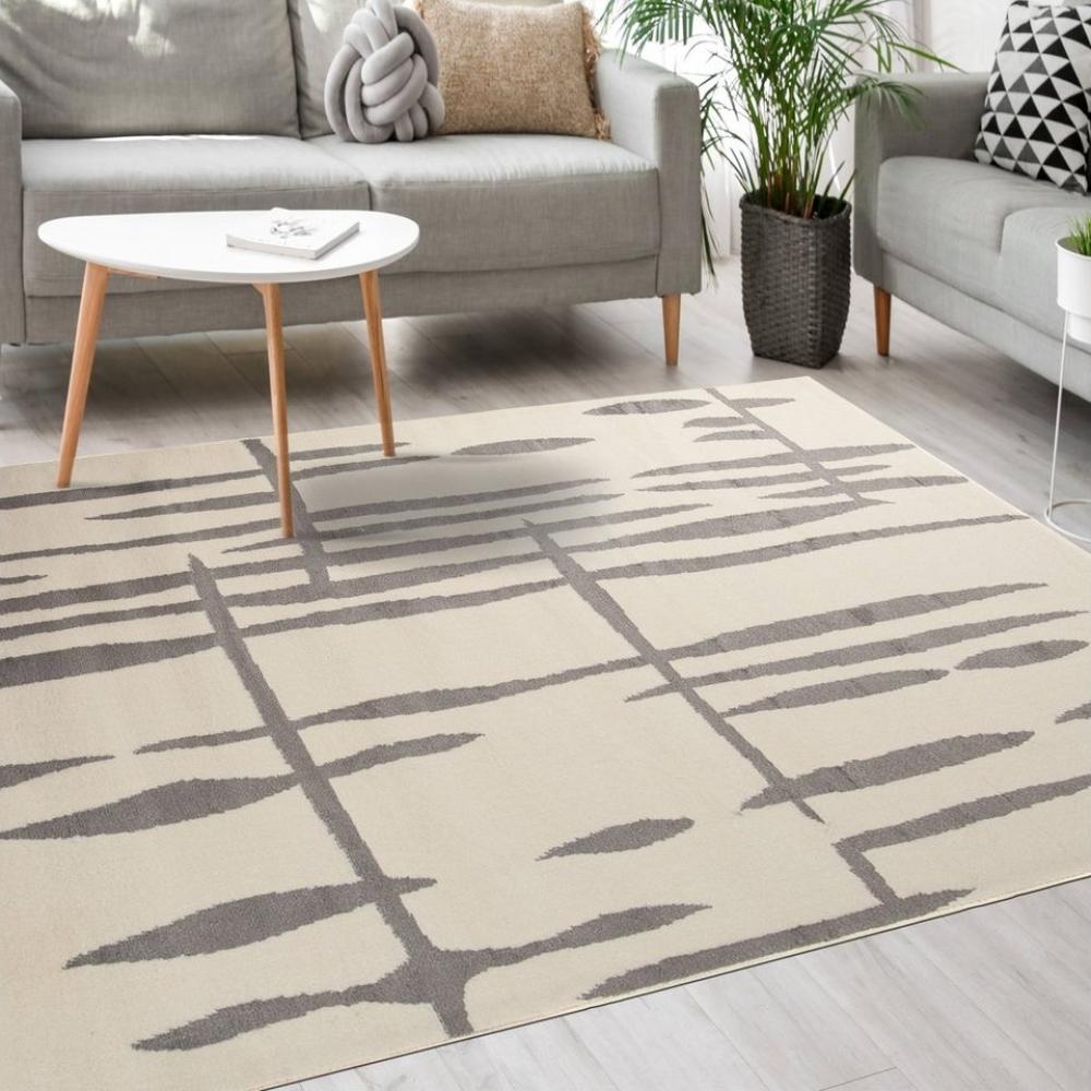 Mazovia Designteppich Modern Teppich Kurzflor Wohnzimmerteppich Robust und pflegeleicht GRAU, 130 x 190 cm, Fußbodenheizung, Allergiker geeignet, Farbecht, Pflegeleicht, Geometrisch Bild 1