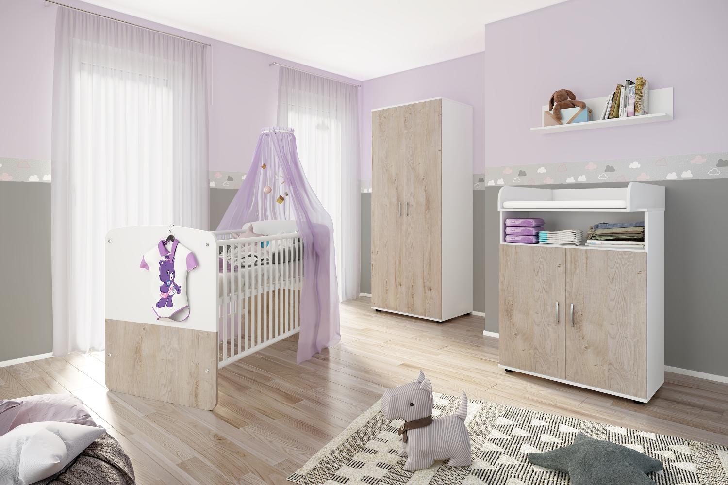 nonjoo Hanna Set 3: best. aus Babybett, Kommode, Wickelaufsatz, Wandboard und Kleiderschrank 2-trg. Bild 1