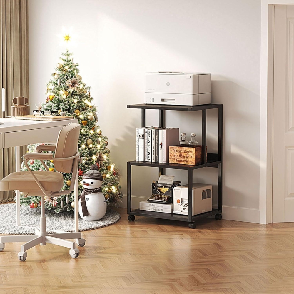 Druckertisch Druckerständer 3 Ebenen Holz Metallkonstruktion Schwarz 30x44x65 cm Bild 1