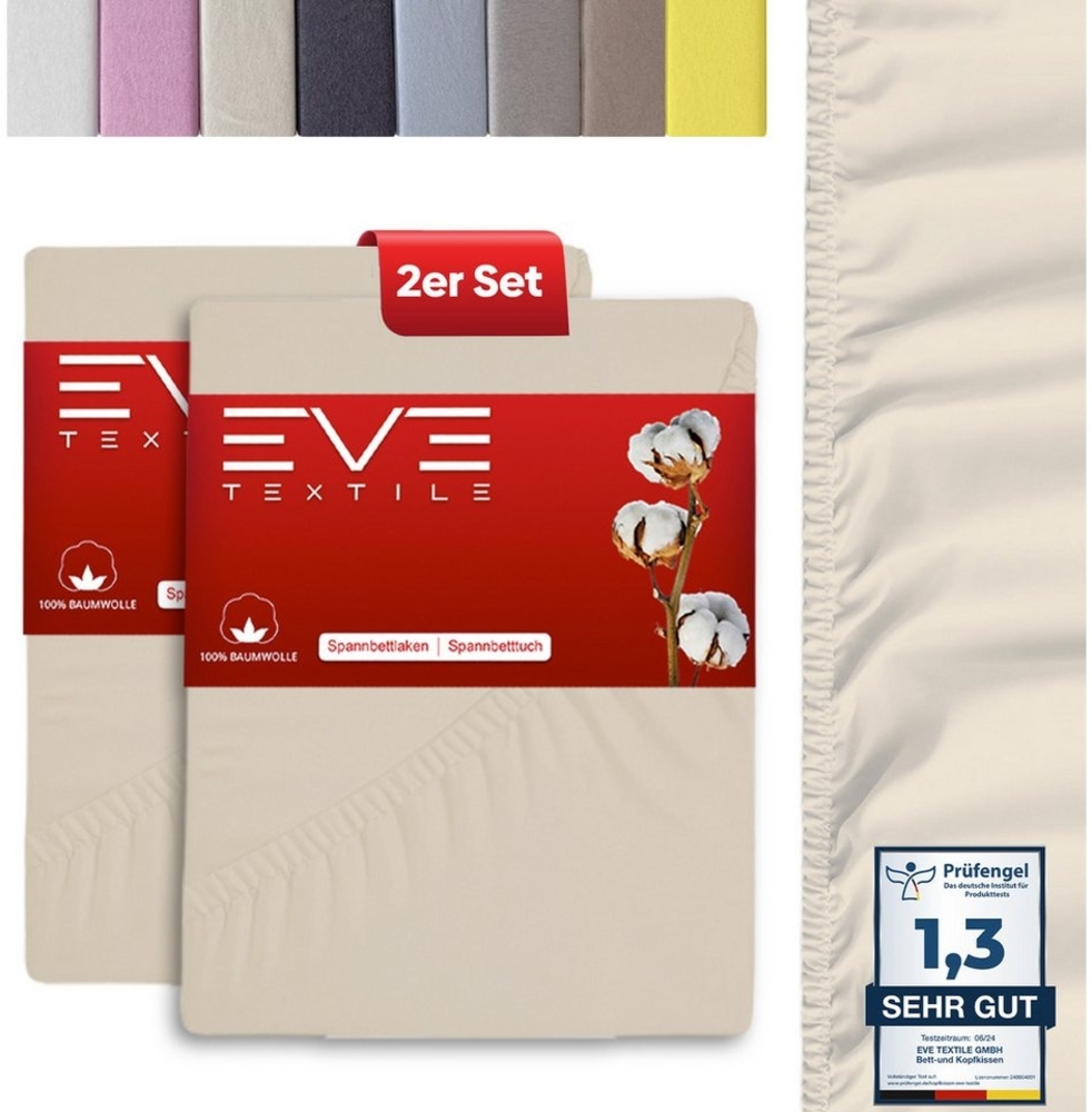 Eve Textile GmbH Spannbettlaken Spannbetttuch Bettlaken Spannlaken Spannbezüge Spannoberlaken Laken, Gummizug: Rundumgummizug elastisch, (2 Stück), 100% Baumwolle, bis zu einer Steghöhe von 25cm Jersey Bild 1