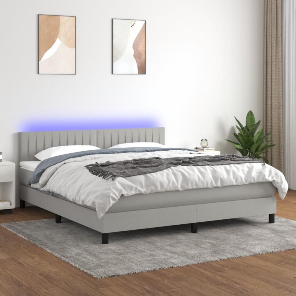 vidaXL Boxspringbett mit Matratze & LED Hellgrau 160x200 cm Stoff 3133325 Bild 1