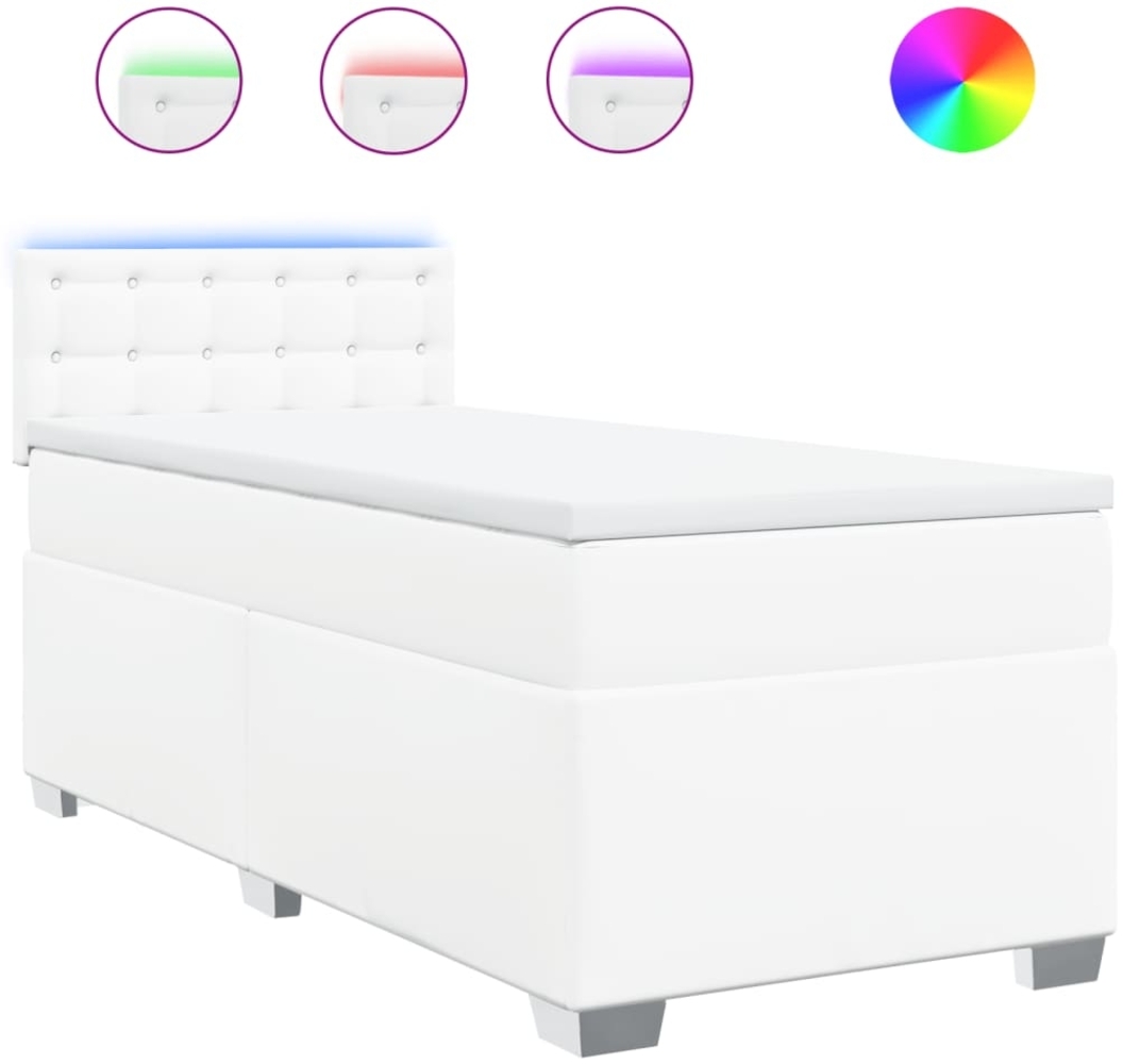 vidaXL Boxspringbett mit Matratze Weiß 100x200 cm Kunstleder 3288409 Bild 1