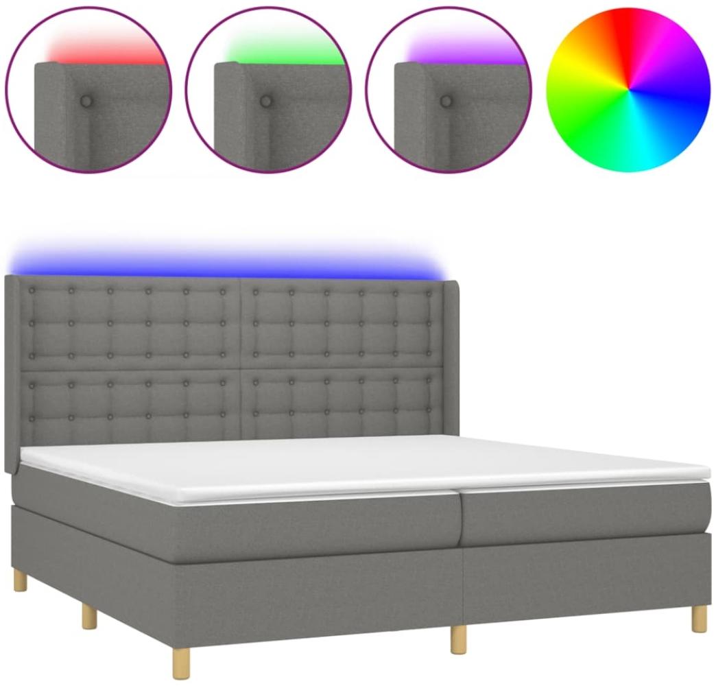 vidaXL Boxspringbett mit Matratze & LED Stoff Dunkelgrau 200x200 cm, Härtegrad: H2 [3139222] Bild 1
