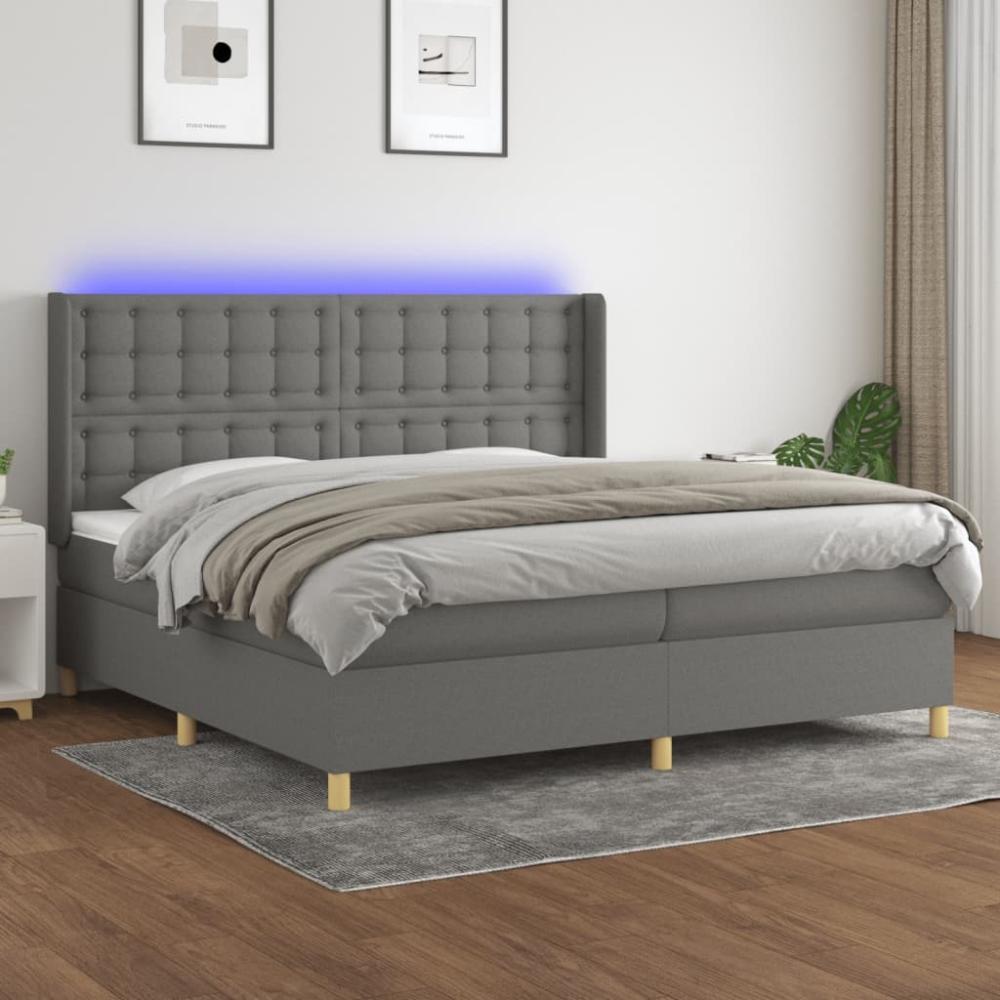 vidaXL Boxspringbett mit Matratze & LED Stoff Dunkelgrau 200 x 200 cm, Härtegrad: H2 [3139222] Bild 1