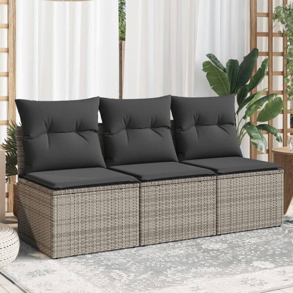 vidaXL Gartensofa mit Kissen 3-Sitzer Grau Poly Rattan 366139 Bild 1