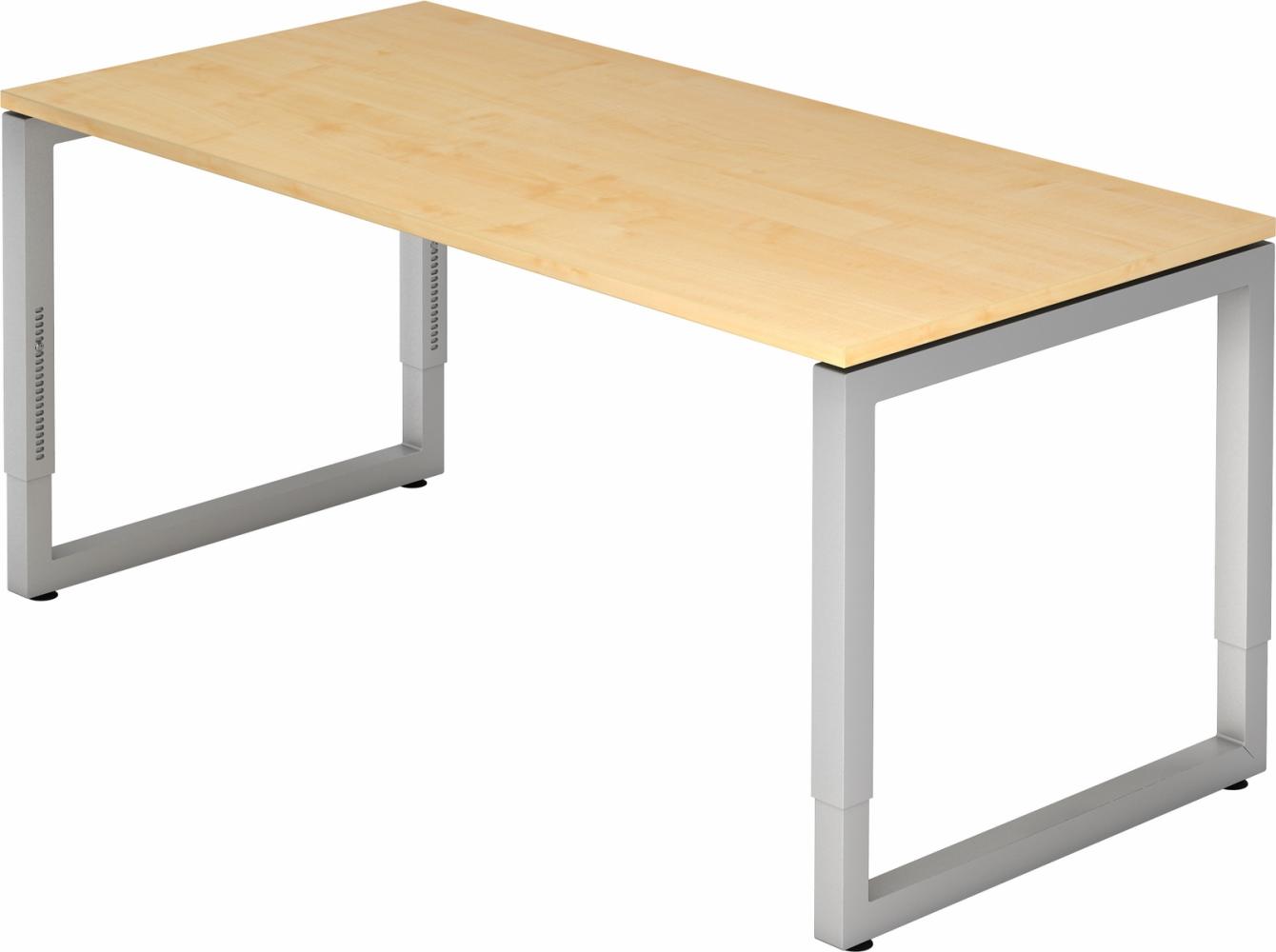 bümö höhenverstellbarer Schreibtisch R-Serie 160x80 cm in Ahorn, Gestell in Silber - PC Tisch für's Büro manuell höhenverstellbar, Computertisch verstellbar, RS-16-3-S Bild 1