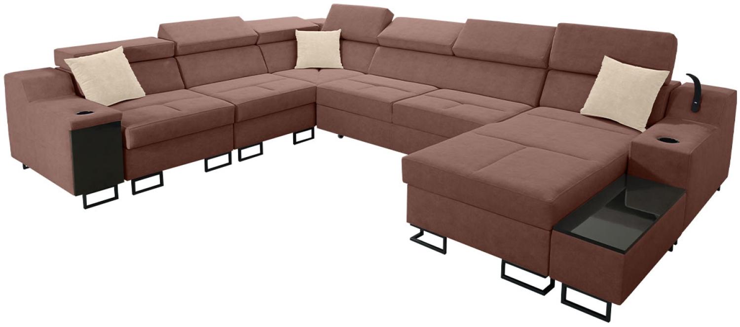 Ecksofa Nadadu VIII mit Schlaffunktion, Bettkasten, einstellbaren Kopfstützen, Lampe mit USB-Anschluss, Barfach (Uttario Velvet 2955 + Uttario Velvet 2978, Seite: Rechts) Bild 1