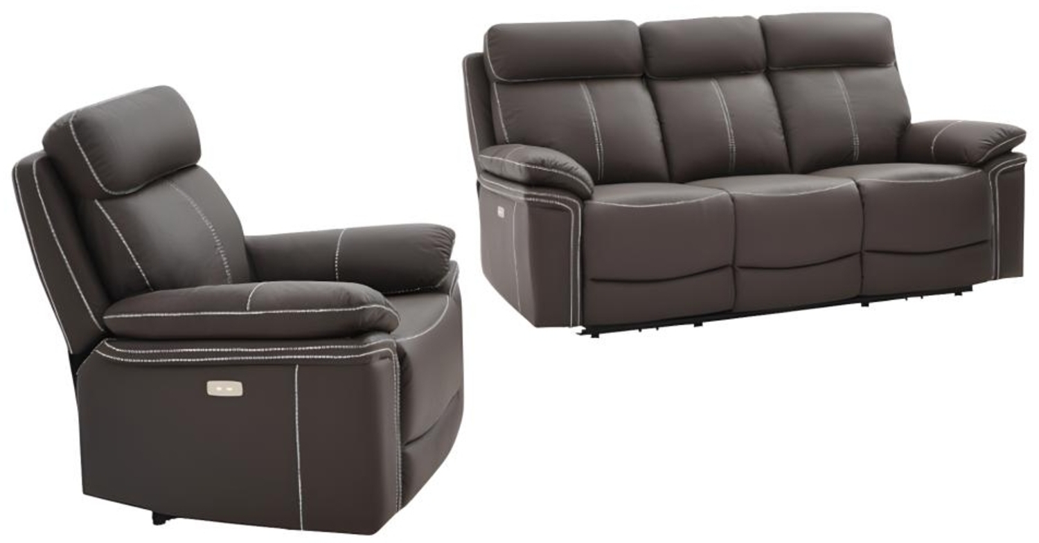 Vente-unique - Relaxsofa elektrisch Garnitur 3+1 - Leder - Braun - ISIRIS Bild 1