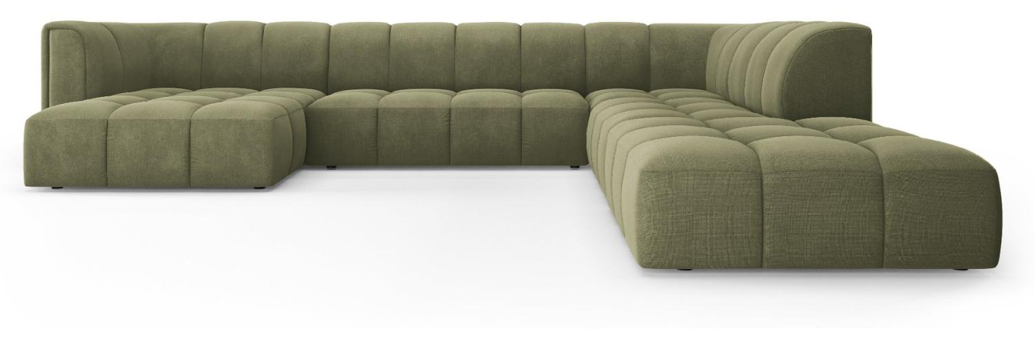 Micadoni Modulares Panorama Ecksofa Serena 7-Sitzer Strukturierter Stoff, Hellgrün Bild 1