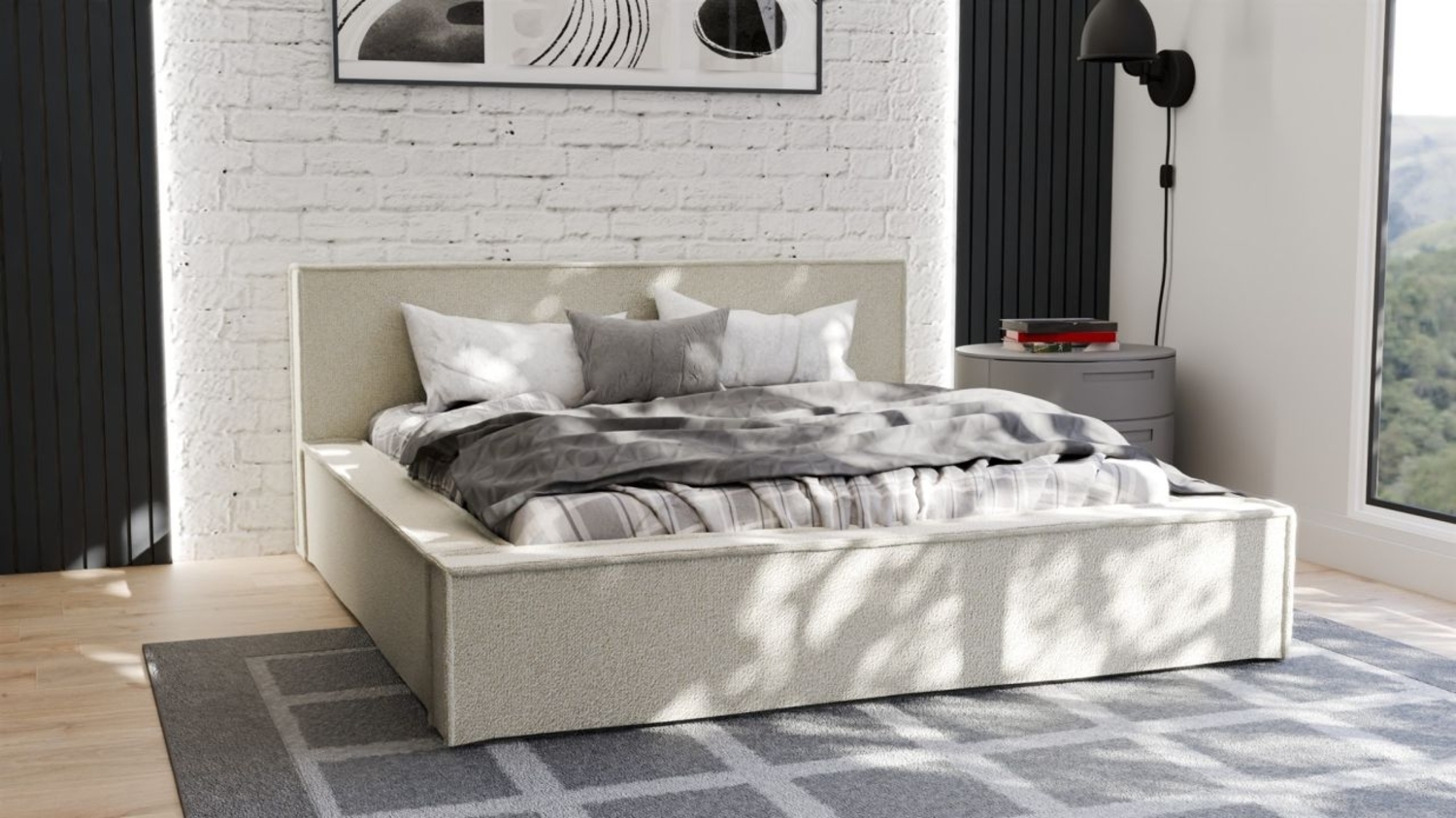 Polsterbett Doppelbett ALDANA 120x200cm Komplettset in Stoff Puente Creme Bild 1