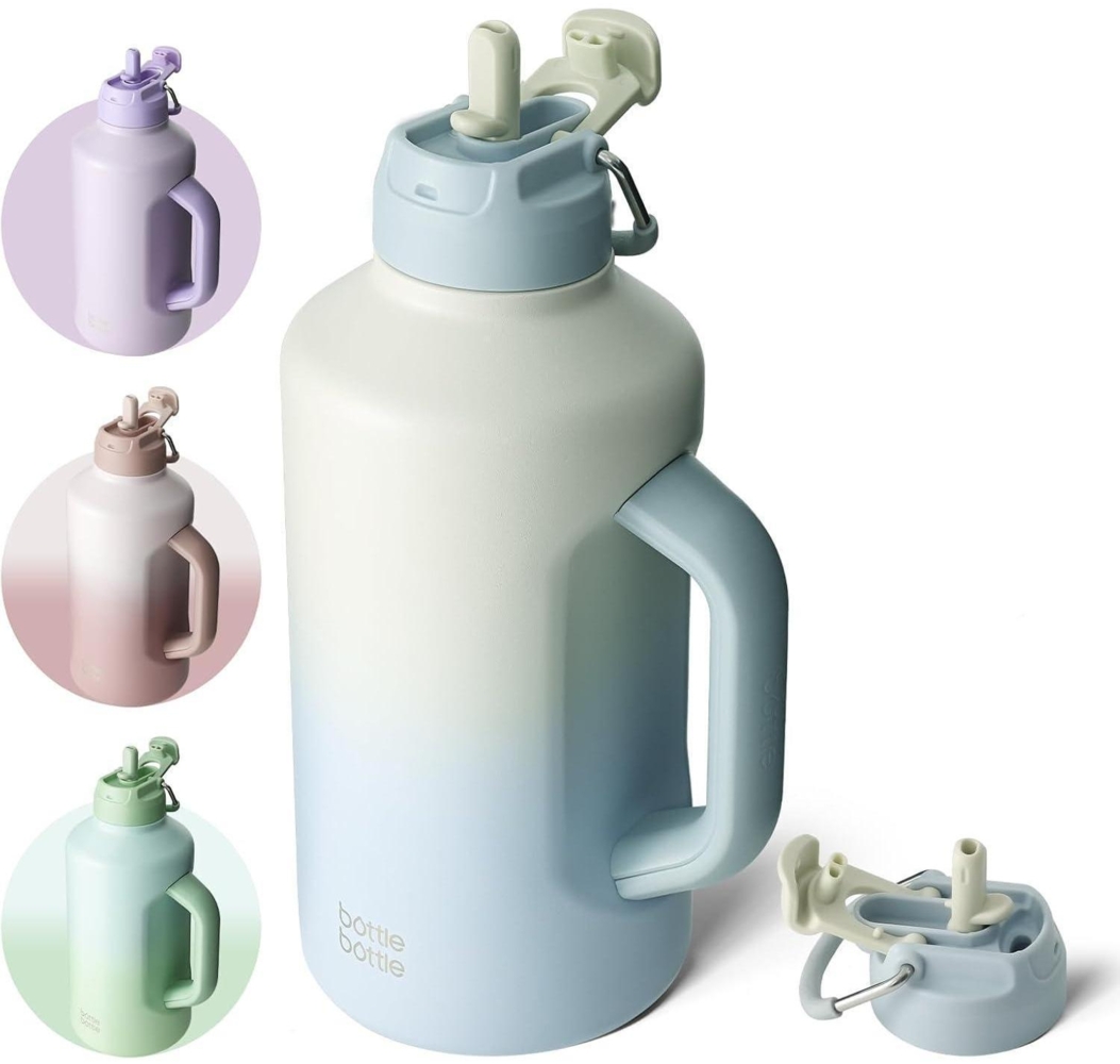 Isolierte Wasserflasche 1,8 l Strohhalm doppelter Deckel Sport Edelstahl Vakuum Bild 1