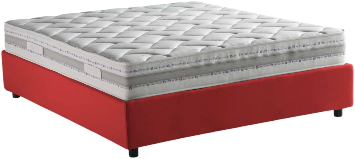Dmora Doppelbett Abici, Bettkasten mit Stoffbezug, 100 % Made in Italy, Öffnung vorne, inklusive Matratze 120 x 200 cm, Rot Bild 1