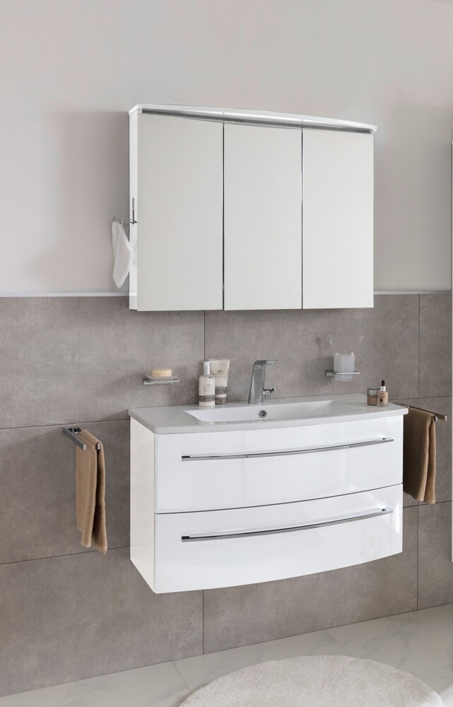 Lanzet Impulso Badmöbel Set 3-teilig, 90cm, Weiß, Spiegelschrank Bild 1