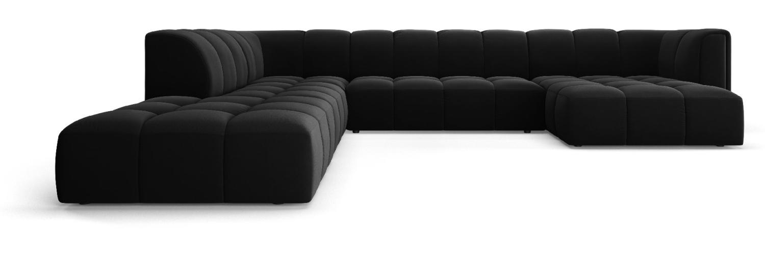 Micadoni Modulares Panorama Ecksofa Serena 7-Sitzer Samtstoff, Schwarz, Links Bild 1